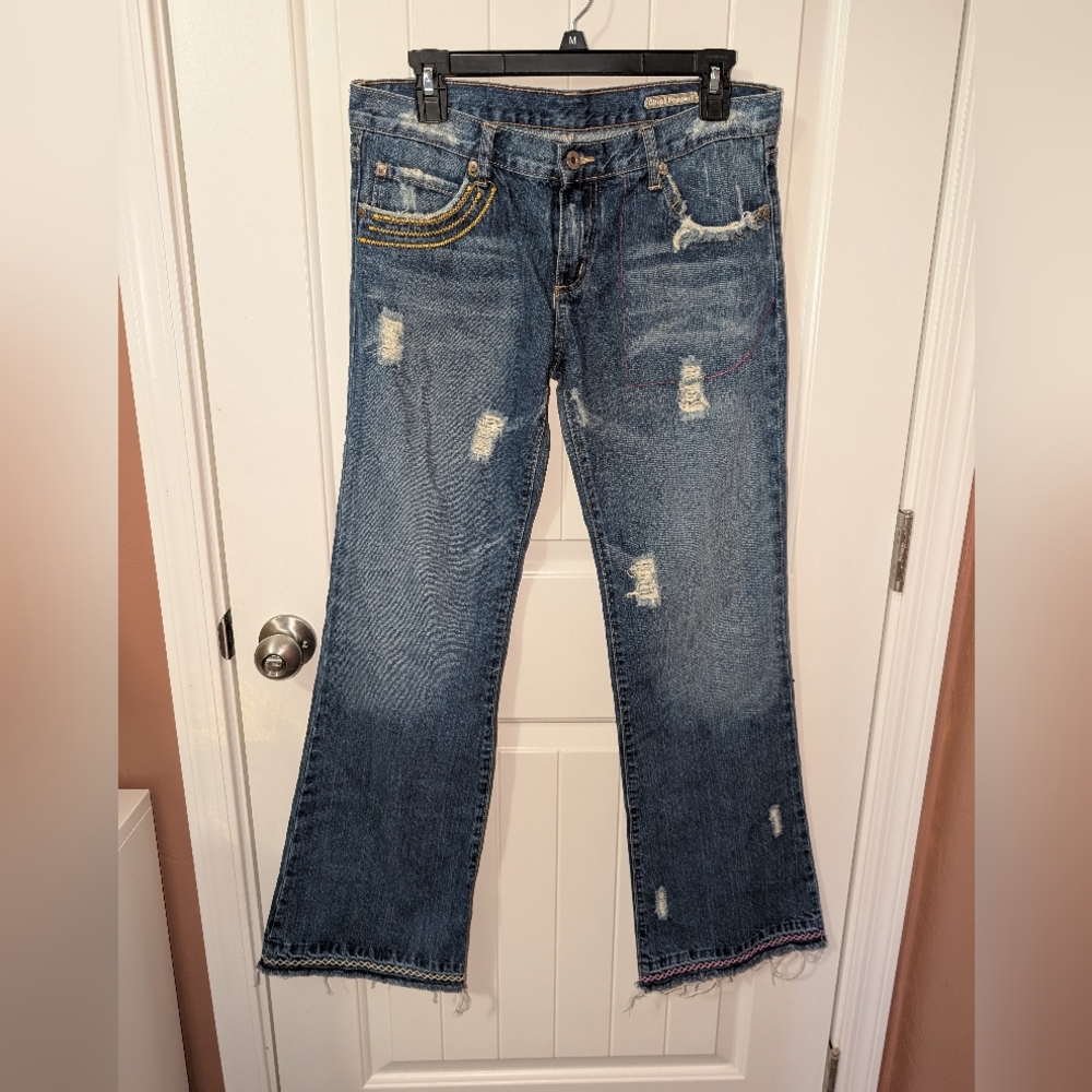 Y2K Chip & Pepper Blossom Mid Rise Bootcut/Flare Jeans W29 Medium Wash